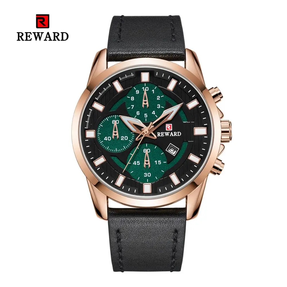 

REWARD Luminous Calendar Leather Strap Japanese Movement Men Watches Luxury Fashion Military Sports Male Watch Clock Men's Gifts
