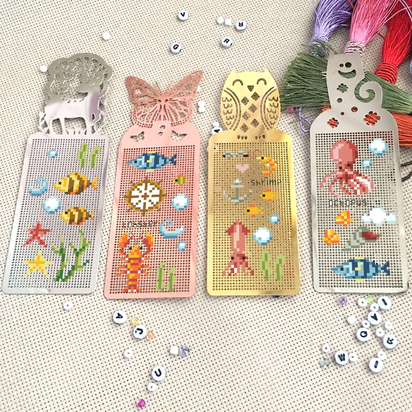 

DIY Craft Stich Cross Stitch Bookmark Metal Silver Golden Needlework Embroidery Crafts Counted Cross-Stitching Kit Fishing
