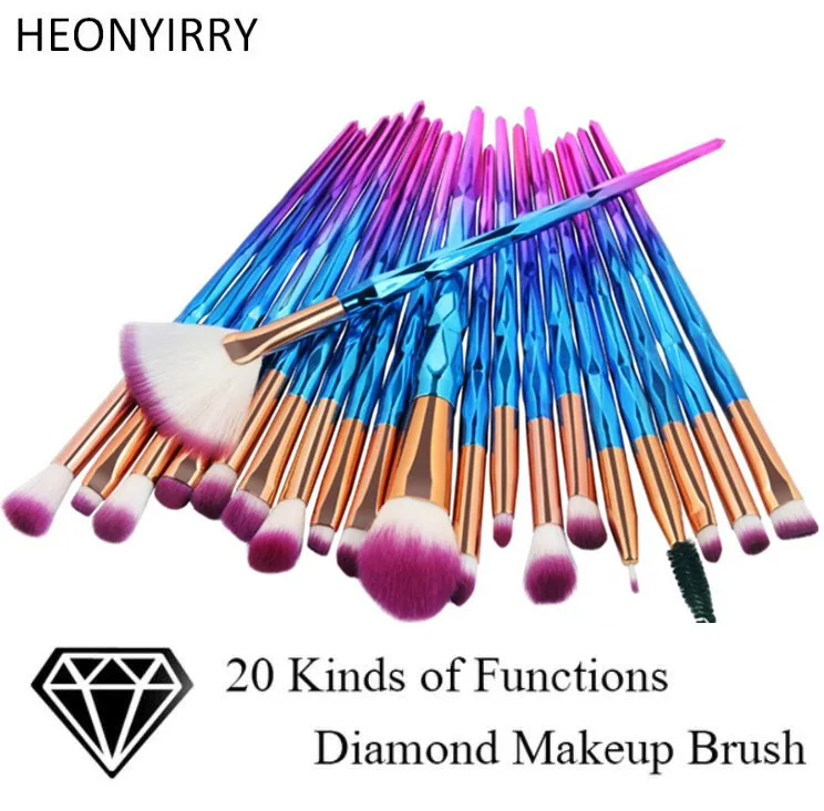 

20Pcs Professional Diamond Makeup Brushes Set Plating Powder Foundation Blush Blending Eye shadow Lip Cosmetic Beauty Brush Tool