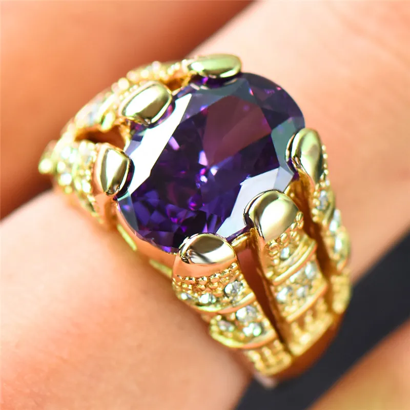 

Luxury Female Purple Oval Stone Finger Ring Vintage Yellow Gold Color Party Ring Fashion Love Promise Rings For Women And Men