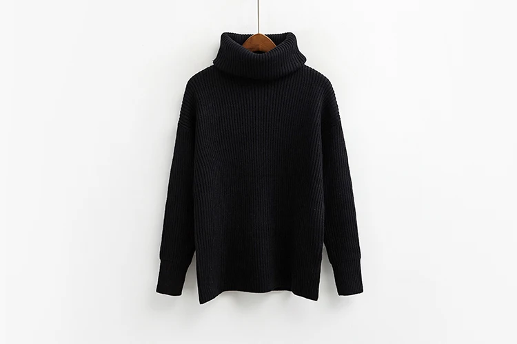 Корейские простые базовые вязаные свитера, женские зимние водолазки с длинным рукавом, пуловеры, свитер, Женский Повседневный джемпер, 8 видов цветов - Цвет: Черный