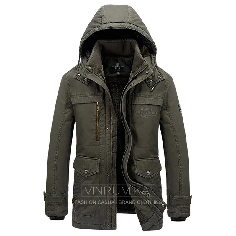 Мужская зимняя утолщенная куртка с капюшоном размера плюс M-5XL цвета хаки, мужская повседневная брендовая куртка из хлопка afs jeep, флисовые плотные куртки