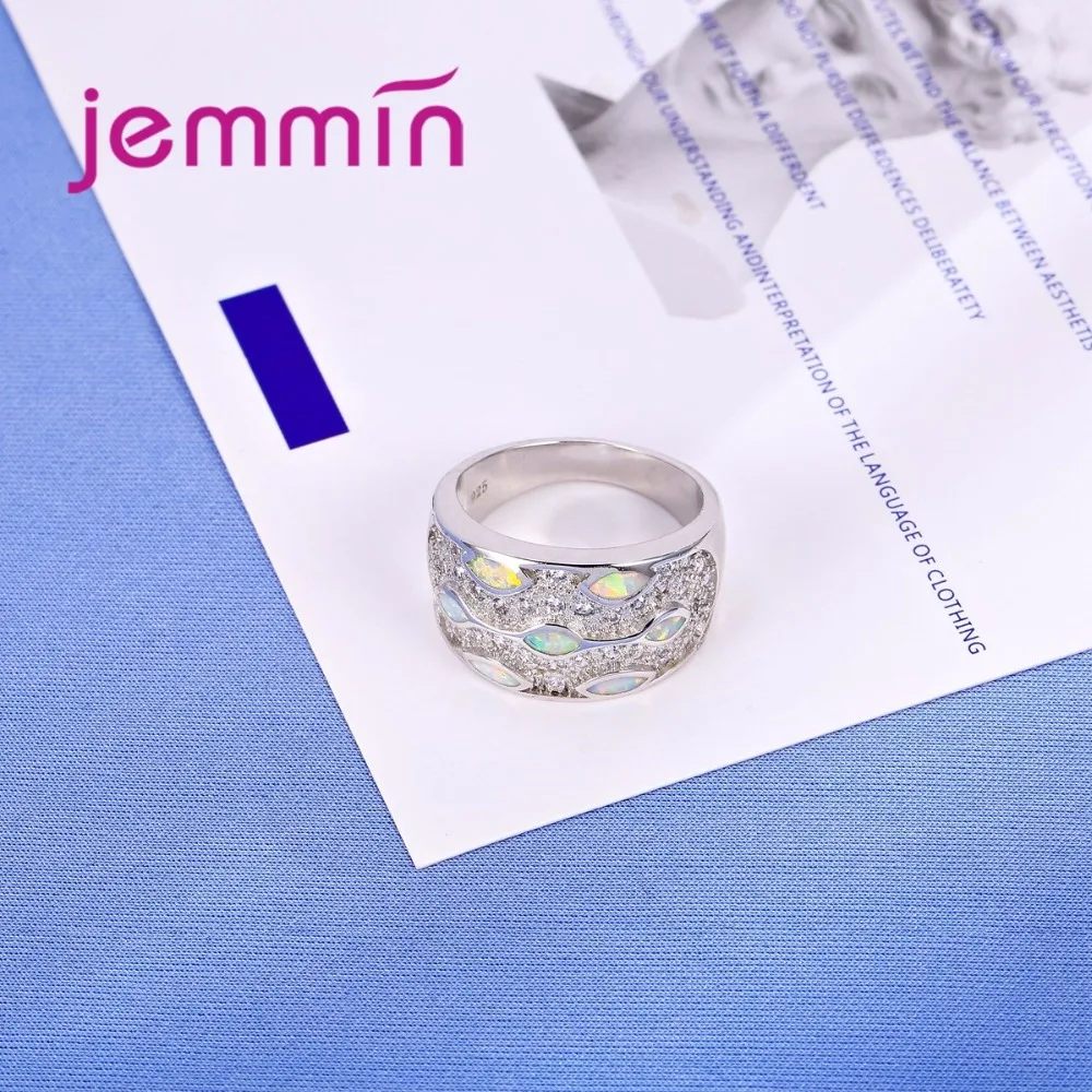 Широкий диапазон для женщин женские свадебные ювелирные изделия 925 пробы Серебряное кольцо на палец с Полный AAA опал Блестящий CZ