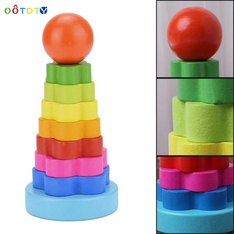 Детские образования деревянная игрушка-головоломка укладки гнездо обучения кольца башни развивающие игрушки радуги башня складывают