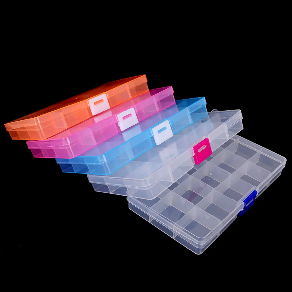 

15 Grid Plastic Adjustable Transparent Organizer Storage Beads Box Jewelry Ring Earrings Box Case Portable 17.4x9.8x2.2cm