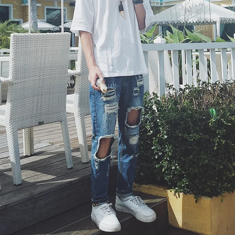 Vintage Fashion Mens Ripped Jins 