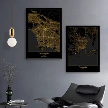 

USA city map New York City map Black and Gold City Map Modern City Canvas Art Print Wall Pictures for Living Room No Frame