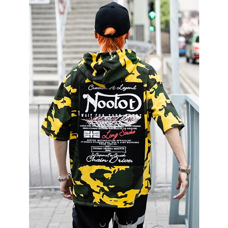 

UNCLEDONJM Camouflage Short Sleeve Hooded Sweatshirts Harajuku Casual Hoodies Streetwear 2019 Summer Fashion Men's Clothing 277S
