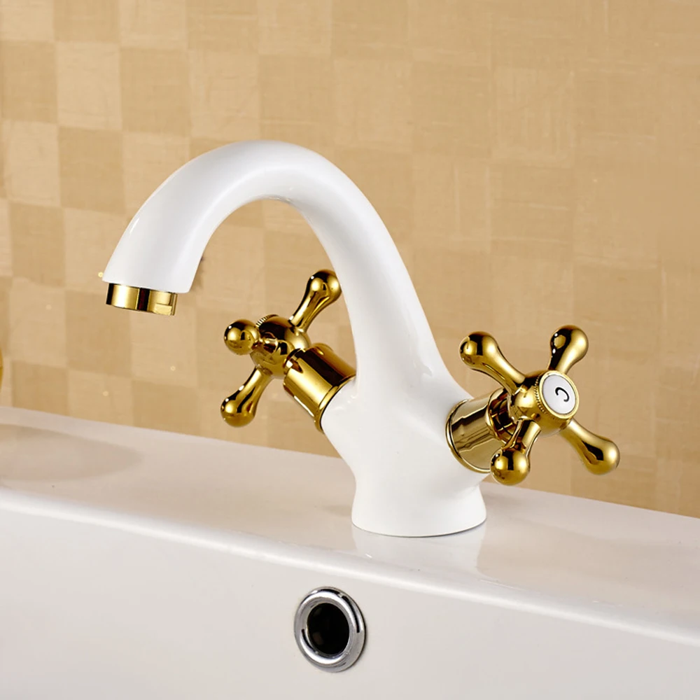 

Antique below counter basin white gilded Mixing faucet, Brass,Cold and Hot Water, bathroom taps, send 60cm Inlet hose FMBJ201