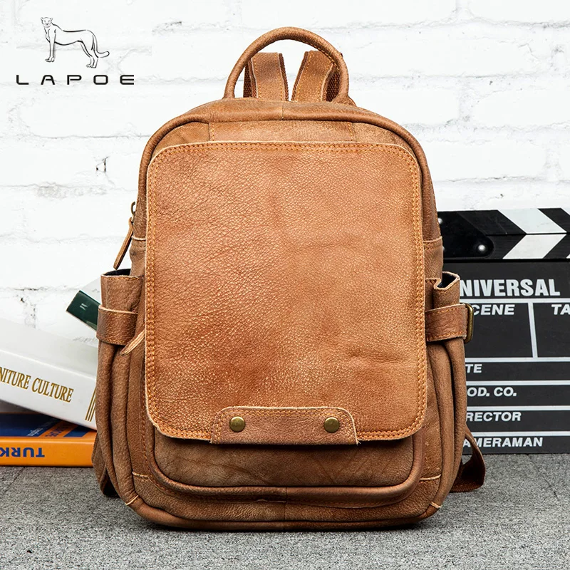 

Cowhide Men's And Women Fashion Pockets Backpack Genuine Leather Casual Double Shoulder Travel Satchel Bags Mochila Feminina