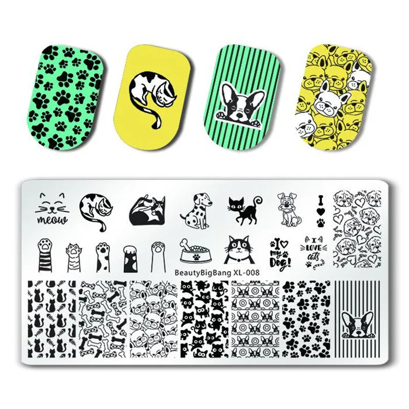 BeautyBigBang 1 шт. 6*12 см тиснение для ногтей Кошка Собака изображение пластины для ногтей штамповка пластины для дизайна ногтей штамп шаблон пластина BBB XL-008