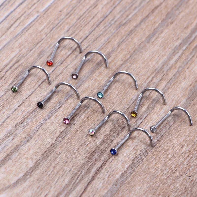 JUNLOWPY Stainless Steel crystal Nose Rings And Studs Eyebrow Labret Ear Bars Body jewelry 100pcs/lot mix 10color Piercing Nose