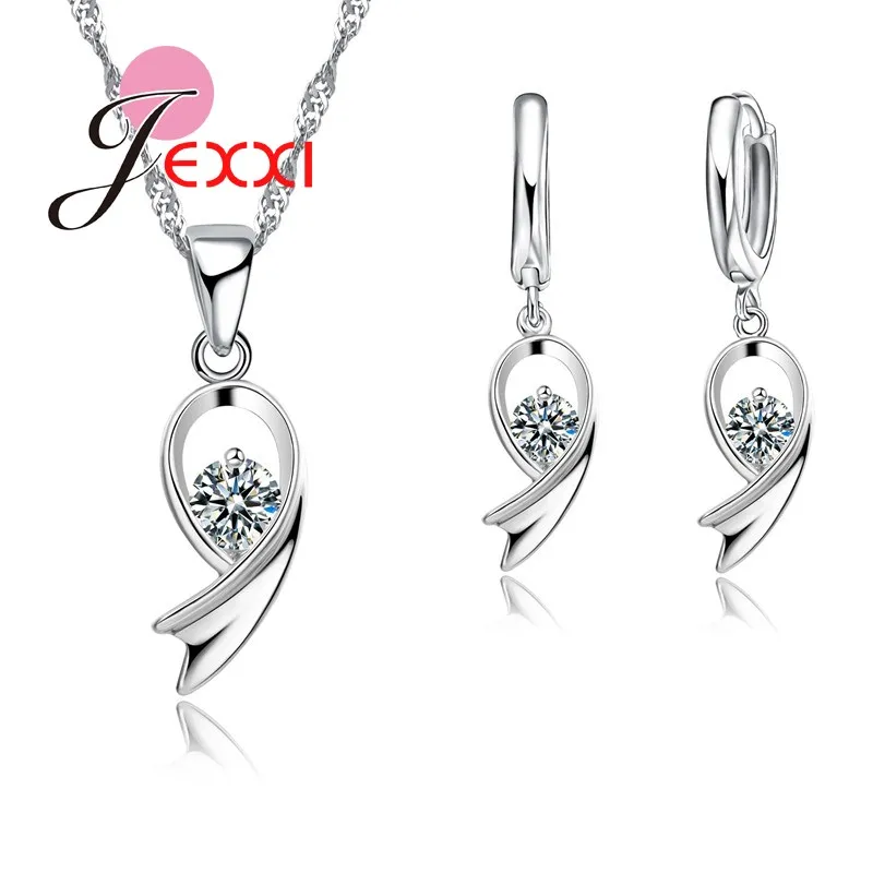 

Jemmin Factory Price Fashion Jewelry Silver Necklace Earrings Sets Elegant Clear Crystal Pendant Women Wedding Accessories