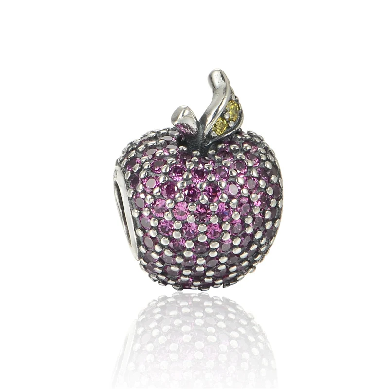 

Fits European Silver Charms Bracelet 925 Sterling Silver Jewelry Apple Silver Charm With CZ Charm Women DIY Jewelry Wholesale
