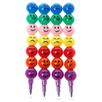 

4Pcs 7 Colors Stacker Swap Cute Smile Face crayon For School Childrens Toys