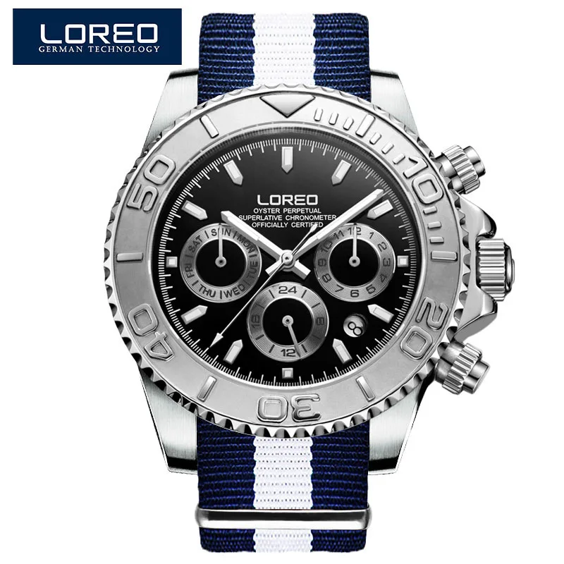 LOREO Sapphire Crystal 200m Waterproof Men's Sport Watch Multifunction Fashion Mens Watches Male Classic Design Steel Dial Clock 