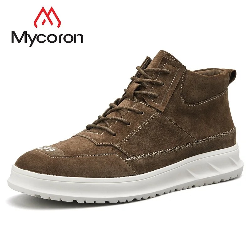 

MYCORON Fashion Design Men Casual Boots Handmade Lace-Up High Top Shoes Male Retro Sneakers Lace-Up Flats Shoes Soulier Homme