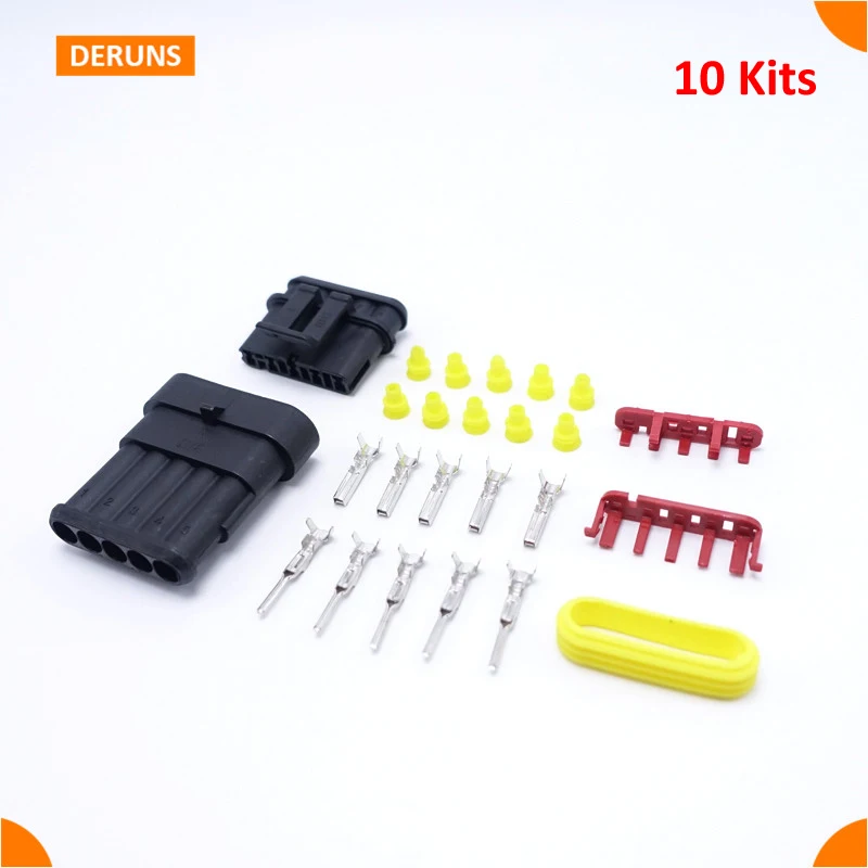 

New 10Kits Female and Male 5Pin/way Waterproof Sealed Automotive Motorcycle Electrical Wire Connector Plug Amp 282089-1 282107-