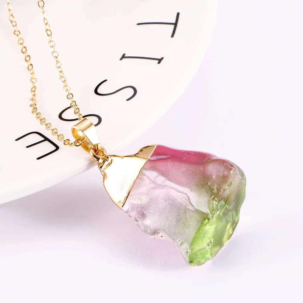 

Natural Rock Stone Necklace Pendant Crystal Quartz Healing Colorful Pendant For Necklace Column Chakra Jewelry
