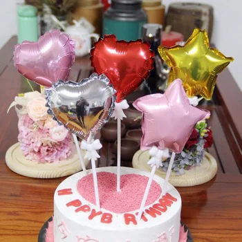 

2Pcs 5 Inch Aluminum Foil Balloon Red Gold Stars Heart Cake Topper Decoration Baby Shower Birthday Wedding Party Supplies
