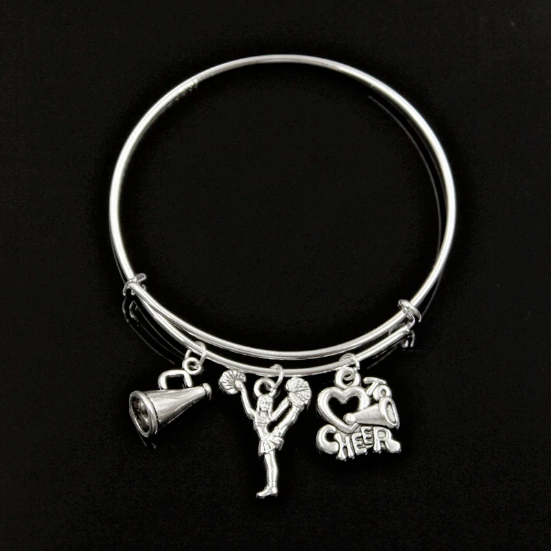 

New Silver Metal Women Bracelet Vintage love to cheer cheerleading with loudspeaker Charms Accessory Men Bangles Jewelry Gifts