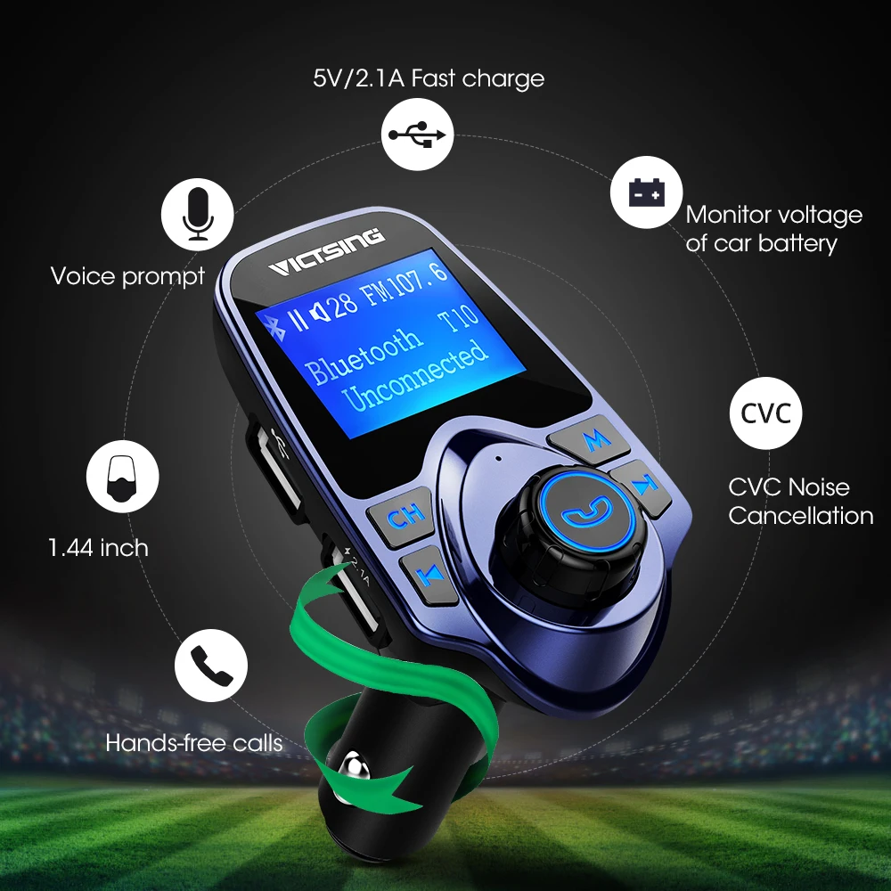 

VicTsing In-Car FM Transmitter Radio Adapter 1.44" Car Kit USB car charger support tablet, MP3, MP4, TF card usb disk music
