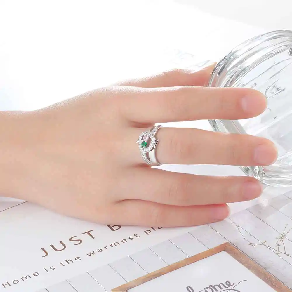 Personalized Gift Birthstone Custom Engrave 2 Names Promise Ring 925 Sterling Silver Anniversary Jewelry (JewelOra RI103271)