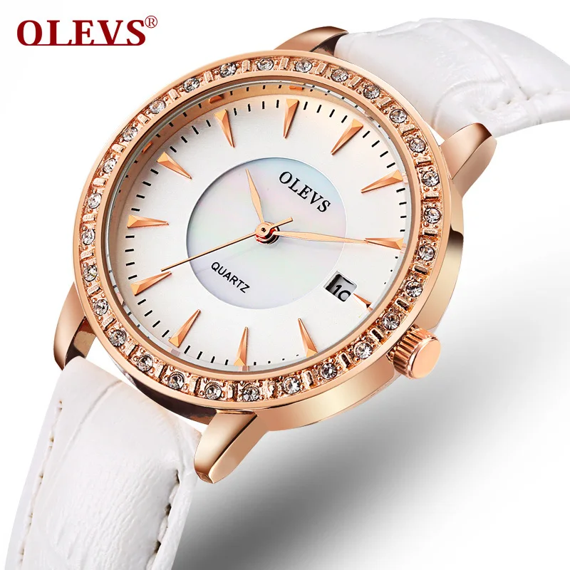 

OLEVS Ladies Watches Top brand luxury Quartz Diamonds Women watches rose gold leather Wristwatches girl Clock Relogio Masculino