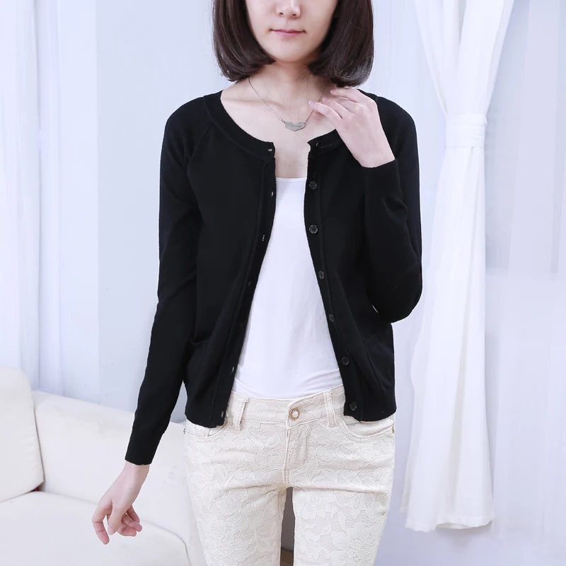 Simple Style Slim Cardigan Knitwear shirt Solid Color Crochet Cardigan Jumper Long Sleeve Shrugs For Women