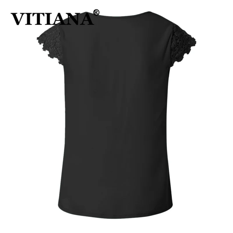 VITIANA Women Casual Chiffon Blouse Summer 2019 Female Lace Short Sleeve O-Neck Button Beach Womens Tops Office Work Blouses VITIANA Women Casual Chiffon Blouse Summer 2019 Female Lace Short Sleeve O-Neck Button Beach Womens Tops Office Work Blouses
