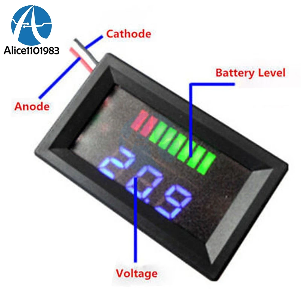 

Battery Indicator DC 12V Blue LED Lead-acid Battery Capacity Acid Tester Voltmeter Charge Level Indicator For Arduino