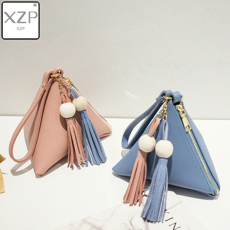 

XZP 2019 Dumplings Package Women's Handbag Mini Tassel Bag Triangle Women Messenger Bags PU Lady Clutches Casual Phone Package