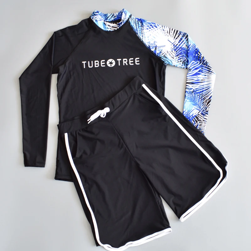 Rash Guards Men Women 2 Pieces Long Sleeve Shirt Shorts Black Couples Swimwear Surfing Bathing Suits Rashguard Wetsuits rash guard,surfing swimsuit