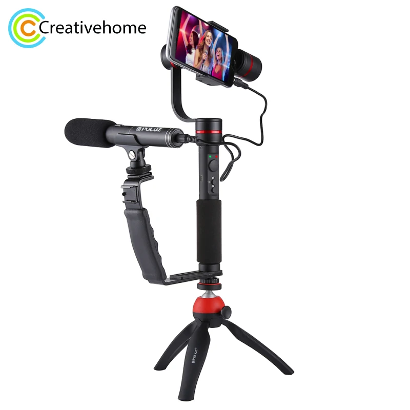 

PULUZ Handheld Mobile Gimbal Stabilizer For Smartphone 3-Axis Clamp Mount+ L-Shape Bracket+ Video Microphone with Tripod Holder