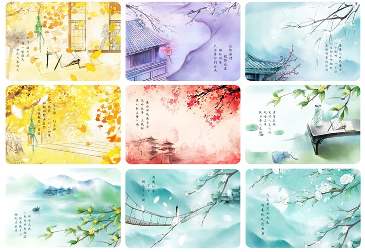 Красивые антикварные кисточки в коробке открытки с конвертом Творческий светящийся китайский пейзаж сообщения поздравительные открытки Письмо Бумага