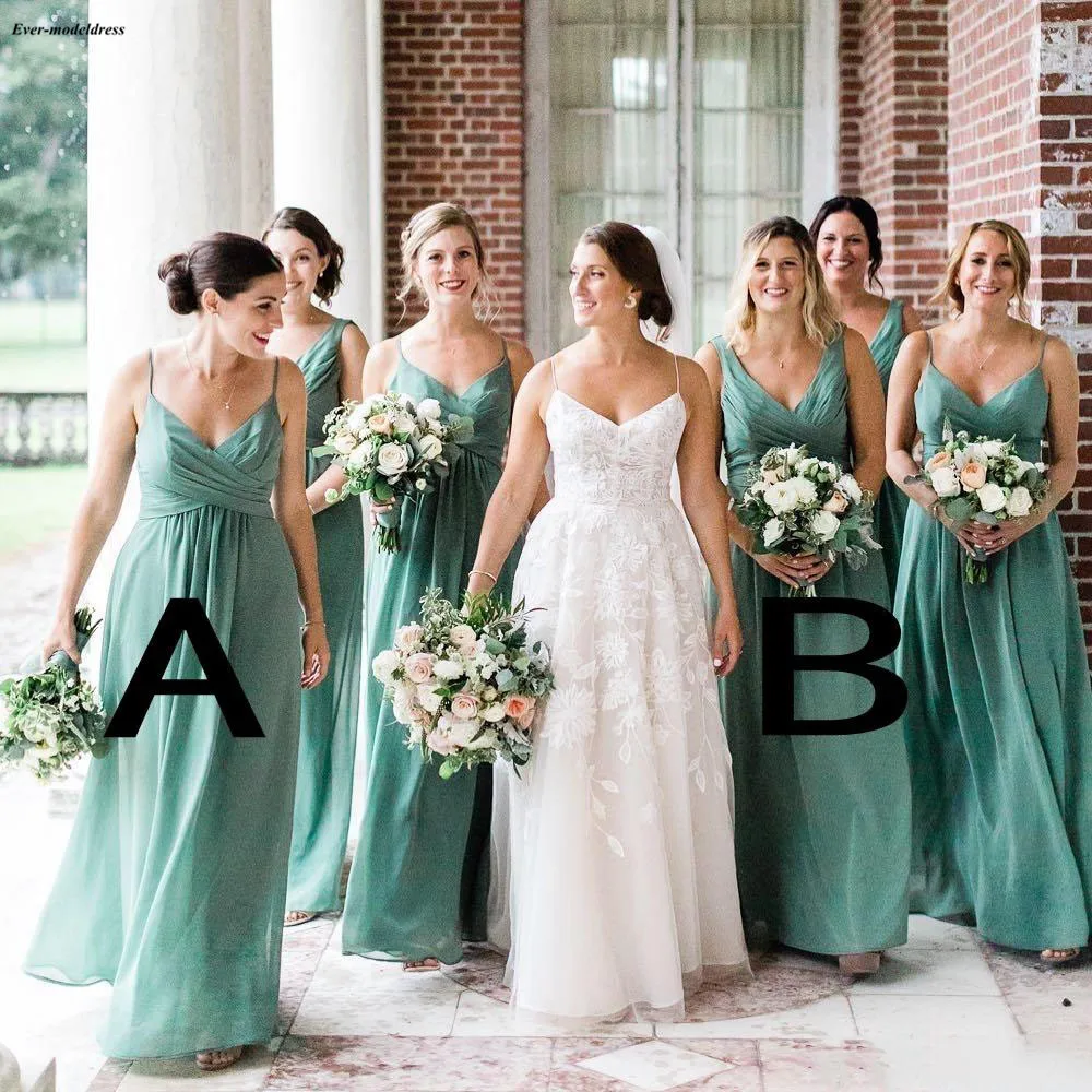 

Simple Light Green Chiffon Bridesmaid Dresses 2019 Sleeveless A Line Floor Length 2 Styles Beach Garden Maid Of Honor Cheap