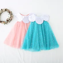 Г. Новое платье для маленьких девочек с цветочным воротником, со звездами и Луной милые платья розового и голубого цветов Детская одежда для зарубежных детей 0,7 кг#37