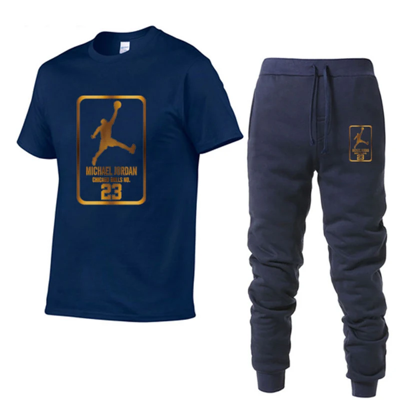 

Men's Summer suit Jordan Print T-Shirt Cotton round neck shirt Trousers Student Casual Sportswear 2019 Brand Men Tracksuit