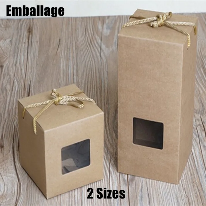 2 Sizes Wholesale Gift Box with Window Brown Cake Box Kraft Carton For