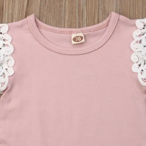 2019 Brand Newborn Baby Girl Clothes Lace Tops Romper Floral Button Skirt Headband Outfit 3Pcs Children Todderl Girls Clothing