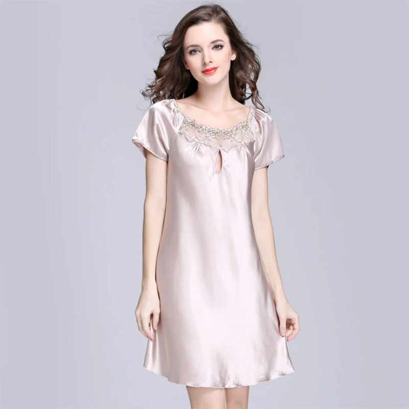 

2018 New Women's Sexy Lingerie Satin Silk Night Dress Plus Size S ~ 4XL Sleepwear 9 Color Lace Nightgown Elegant Summer Dress