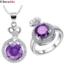 Фиолетовый Австрийский Кристалл Свадебные Наборы свадебных ювелирных изделий для Для женщин Серебряный Кулон Кольцо Винтаж Модные украшения набор 49% Off Bague T423