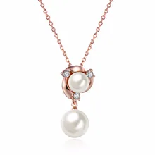 Простые женские ювелирные изделия 925 Серебряное ожерелье белая Подвеска из перламутровой жемчужины ожерелье s Мода роза подвеска с золотым цветком жемчужное ожерелье