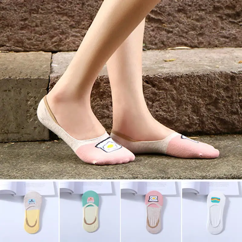 

Fashion Cartoon Silicone Gel Anti-skid Women Boat Socks Slippers Soft Breathable Cotton Low Short Socks For Female Drop Shipping
