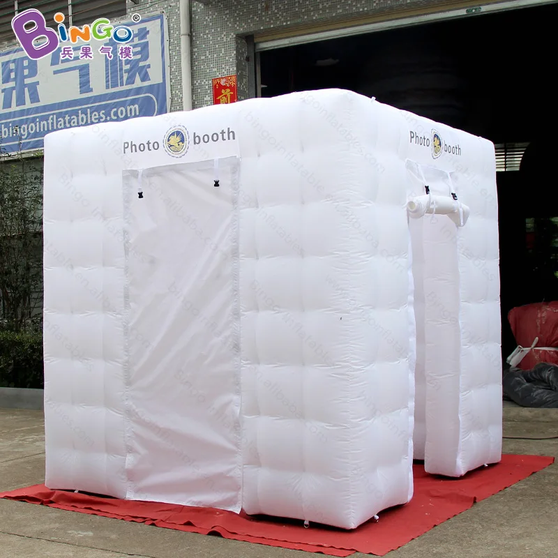 Cube shape 8ft x 8ft x 8ft white color inflatable photo booth with LED lighting toy tent