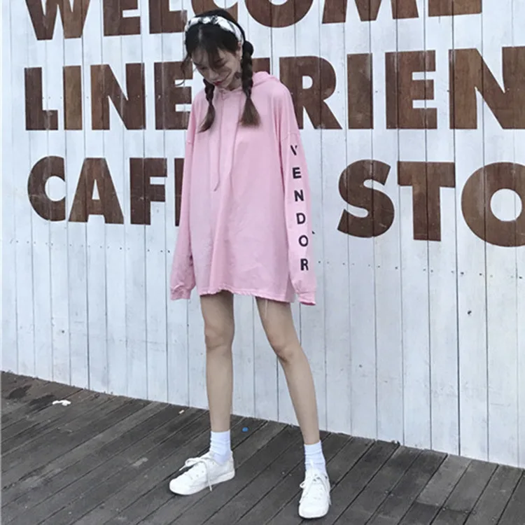 Pink Hoodies Women Korean Sweatshirt 2017 Harajuku Kawaii Letter Print