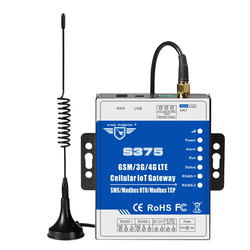 Dual sim card IoT Gateway GSM Modbus RTU Master& Slave for UPS PLC VFD monitoring supports 320 I/O tags S375