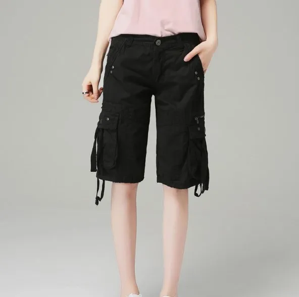 Military Style Summer Cargo Shorts for Women Knee Length Shorts Female
