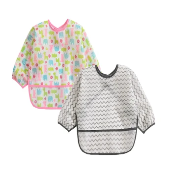 

2019 Cute Baby Bibs Toddler Bavoir Waterproof Long Sleeve Apron Cartoon Animals Children Feeding Smock Bib Baby Stuff