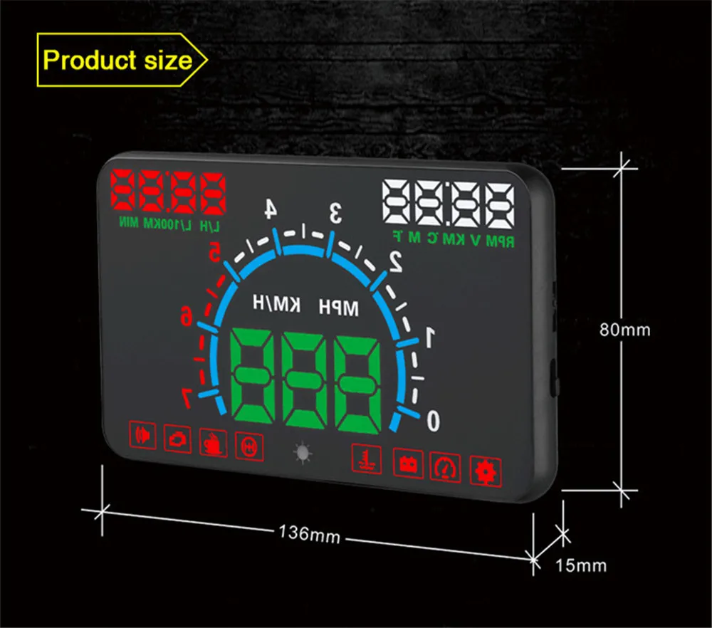 GEYIREN E350 5," Экран АВТО OBDII автомобиля HUD OBD2 головой вверх Дисплей км/ч, показывающая превышение скорости Предупреждение лобовое стекло сигнализации проектор Системы